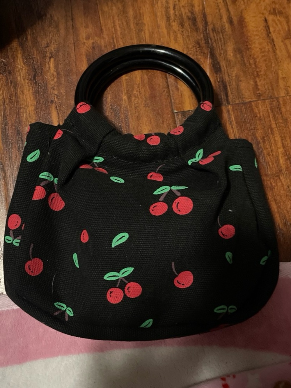 Dolls Kill Black Cherry Print Tote with wooden Black Handles